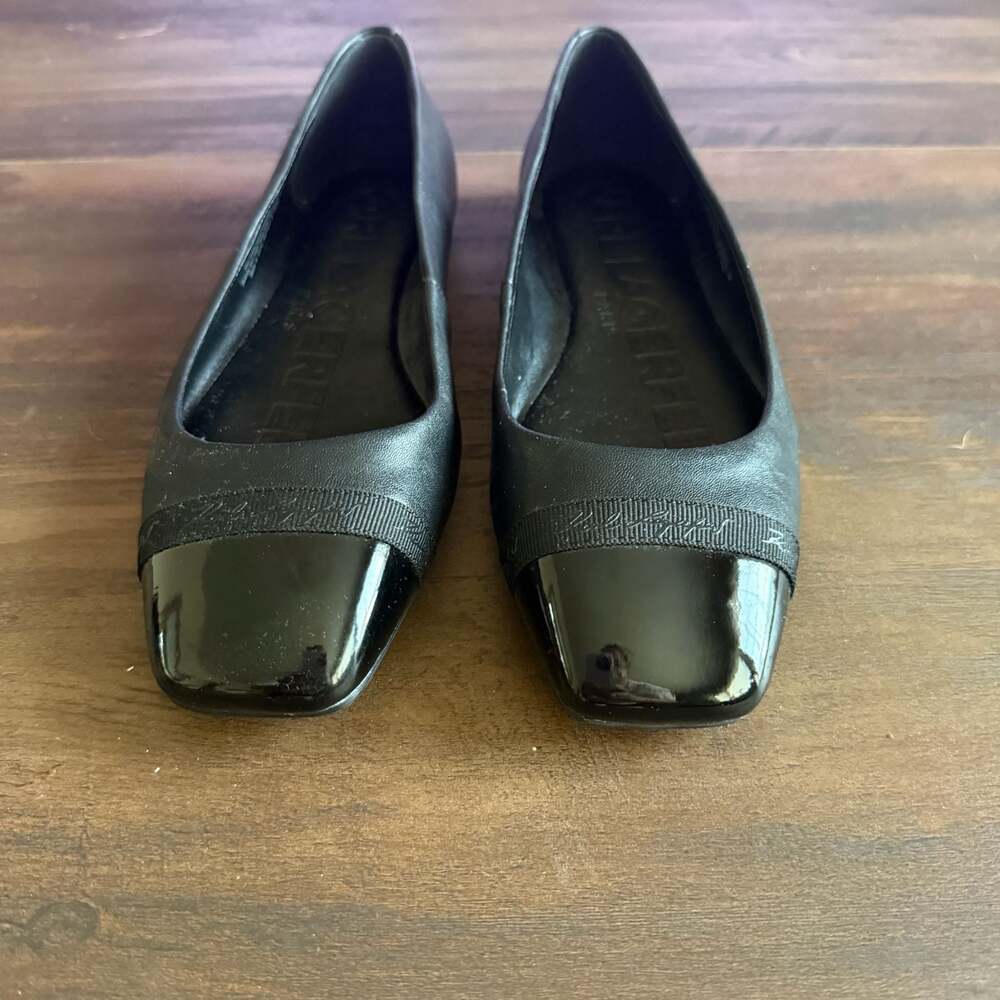 Karl Lagerfeld Paris Black Leather Cap Toe Ballet Flats